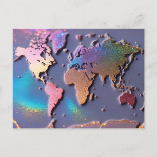 Glitterende Fonkelende 3D Kleurrijke Wereldkaart Briefkaart