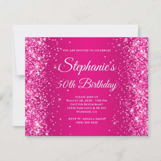 Glitterende Framboos Roze Ombre 50e Verjaardag (Voorkant)