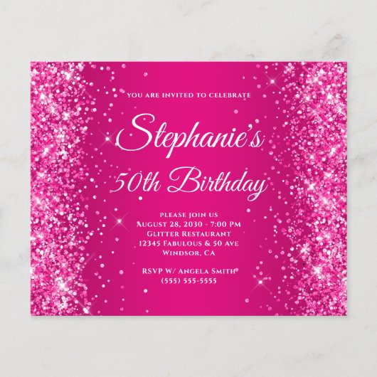 Glitterende Framboos Roze Ombre 50e Verjaardag Flyer (Voorkant)