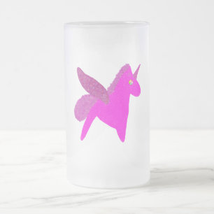 Glitterende fuchsia eenhoorn glinsterende pegasus matglas bierpul