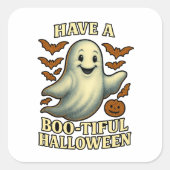 Glitterende Geest “Prettige Halloween” Vierkante Sticker (Voorkant)