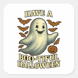 Glitterende Geest “Prettige Halloween” Vierkante Sticker