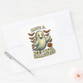 Glitterende Geest “Prettige Halloween” Vierkante Sticker