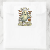 Glitterende Geest “Prettige Halloween” Vierkante Sticker (Tas)