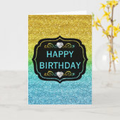 Glitterende gele en blauwe verloop glitters verjaa kaart (Gele Bloem)