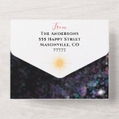 Glitterende gepersonaliseerde gezinsfoto's kerstka all in one uitnodiging (Achterkant)