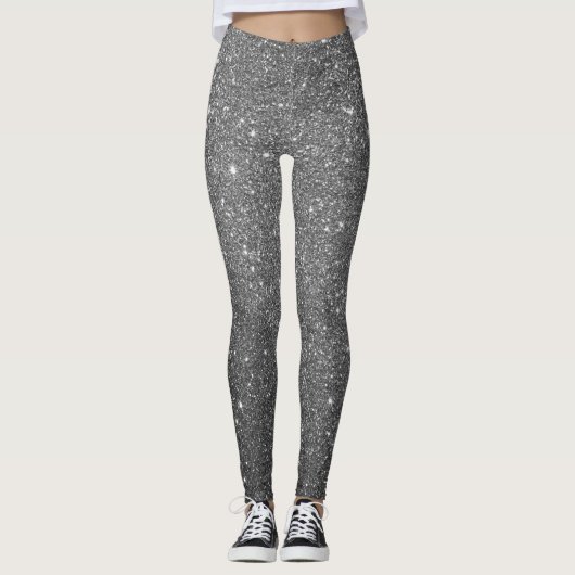 Glitterende Glam Luxe Glitter Grijs Leggings (Voorkant)