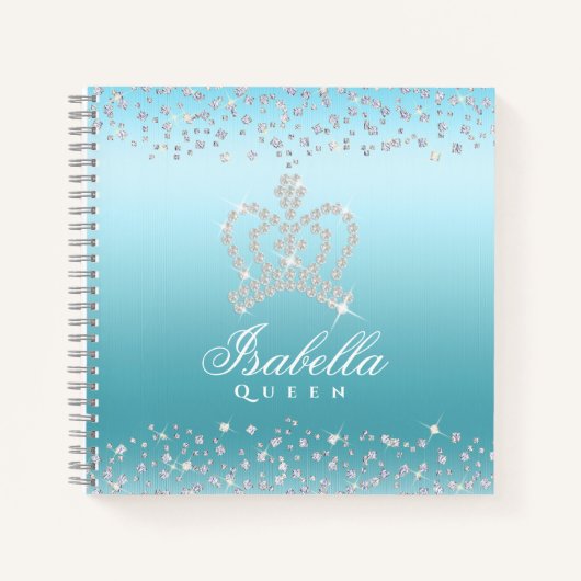 Glitterende Glamour Crown Blue Notitieboek (Voorkant)