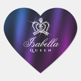 Glitterende Glamour Crown Blue Paarse Hart Sticker
