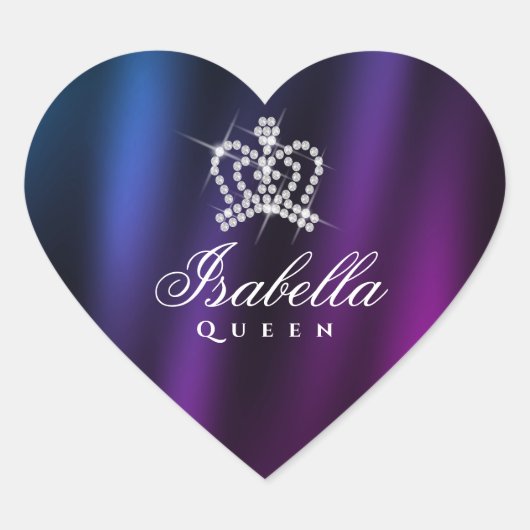 Glitterende Glamour Crown Blue Paarse Hart Sticker (Voorkant)