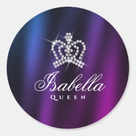 Glitterende Glamour Crown Blue Paarse Ronde Sticker