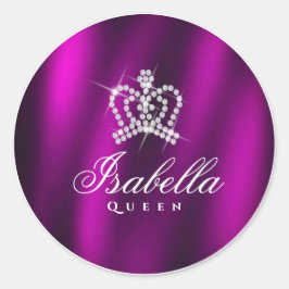 Glitterende Glamour Crown Paarse Ronde Sticker