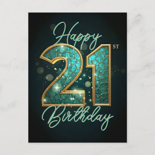 Glitterende glamoureuze turkoois goud zwarte 21e v briefkaart (Voorkant)