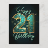 Glitterende glamoureuze turquoise goud zwarte 21e  briefkaart (Voorkant)