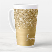 Glitterende Glanzende Gouden Glam Naam Latte Mok (Linkerhoek)