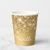 Glitterende Glanzende Gouden Glam Script Naam Papieren Bekers (Voorkant)