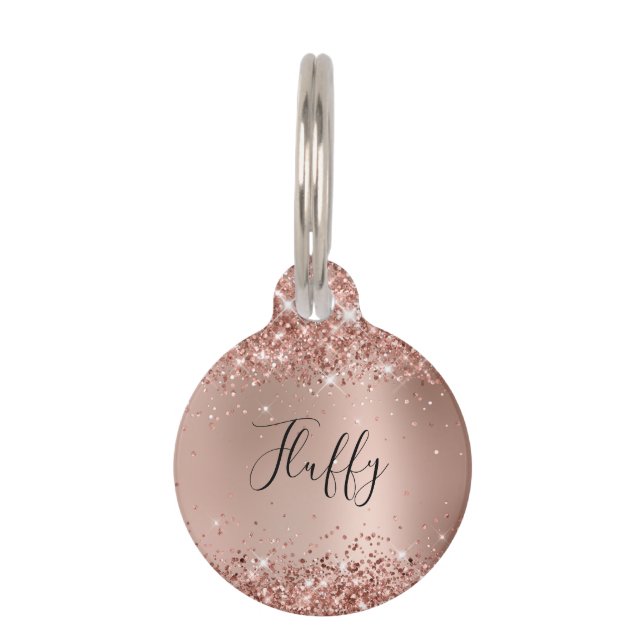 Glitterende Glitter Roze Goud Glam Gradiënt Huisdierpenning (Voorkant)