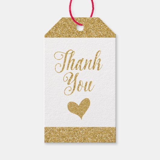 Glitterende Gold Gift Labels - Bedankt met hart Cadeaulabel (Voorkant)