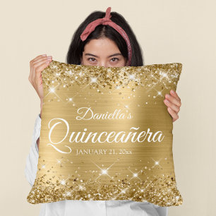 Glitterende Goud Folie 15 Quinceañera Kussen
