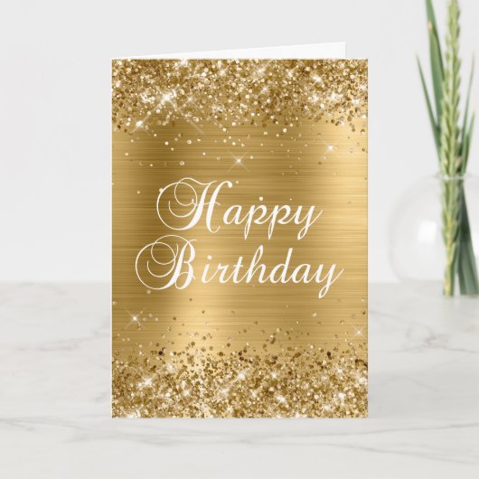 Glitterende Goud Folie 2 Gefeliciteerd Kaart (Voorkant)