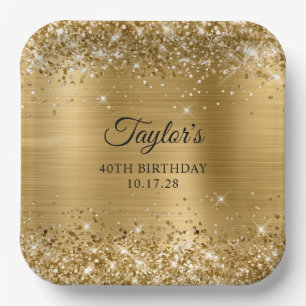 Glitterende Goud Folie 40e Verjaardag Papieren Bordje