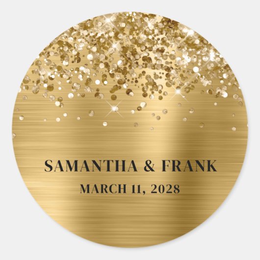 Glitterende Goud Folie Glam Bruiloft Ronde Sticker (Voorkant)