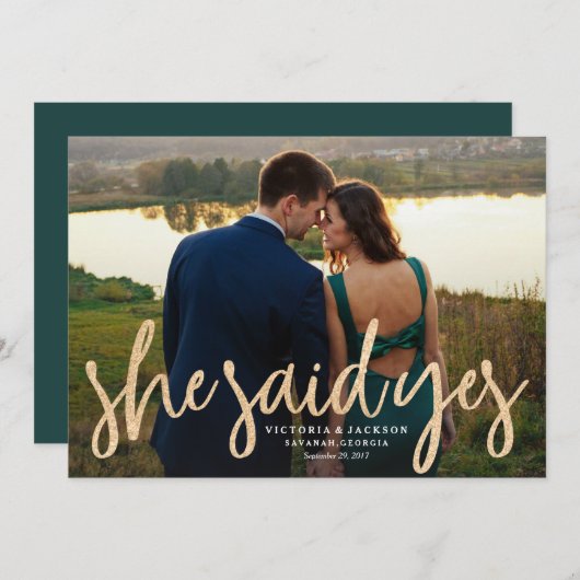 Glitterende goud save-the-date fotoaankondiging save the date (Voorkant / Achterkant)