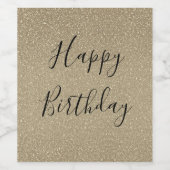 Glitterende Goud Zwart Gouden Happy Verjaardag Fon Wijn Etiket (Enkel label)