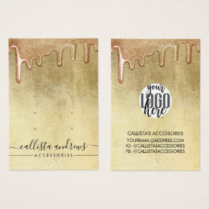 Glitterende Gouden Dikke Glitter Drips Logo Oorbel Visitekaartje