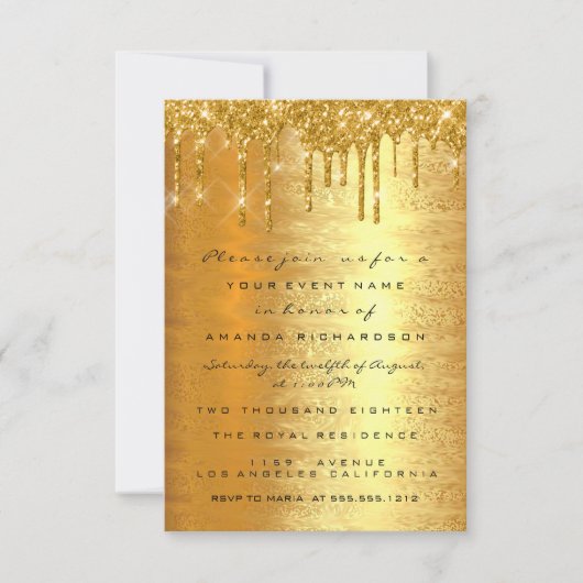 Glitterende gouden druppels formeel bruilofts eleg kaart (Voorkant)