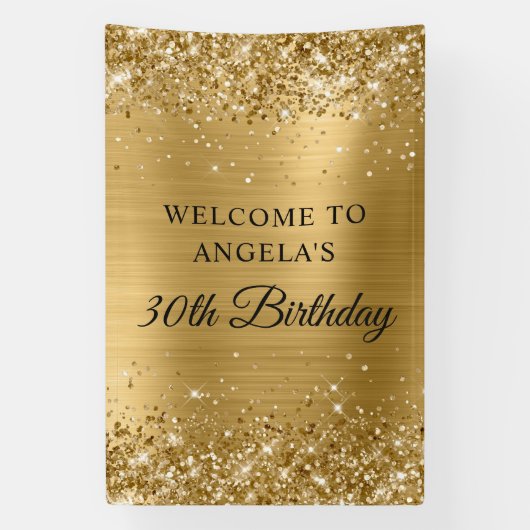 Glitterende Gouden Folie 30e Verjaardag Verticaal Spandoek (Verticaal)