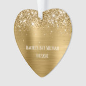 Glitterende Gouden Folie Bat Mitzvah Hart Ornament (voorkant)