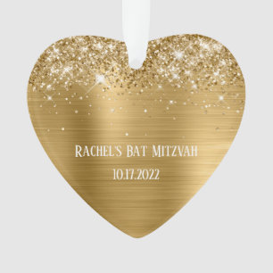 Glitterende Gouden Folie Bat Mitzvah Hart Ornament