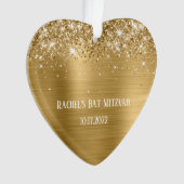 Glitterende Gouden Folie Bat Mitzvah Hart Ornament (voorkant)