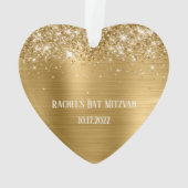 Glitterende Gouden Folie Bat Mitzvah Hart Ornament (achterkant)