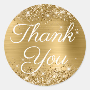 Glitterende Gouden Folie Elegante Calligrafie Dank Ronde Sticker