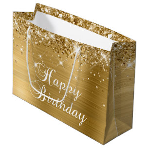 Glitterende gouden folie fancy gelukwige verjaarda groot cadeauzakje