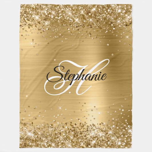Glitterende Gouden Folie Fancy Monogram Fleece Deken (Voorkant)