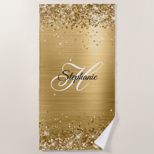 Glitterende gouden folie fancy monogram strandlaken (Voorkant)