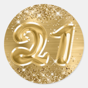 Glitterende Gouden Folie Nummer 21 Verjaardag Ronde Sticker