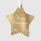 Glitterende Gouden Folie Prettig Kerstfeest Ornament (voorkant)