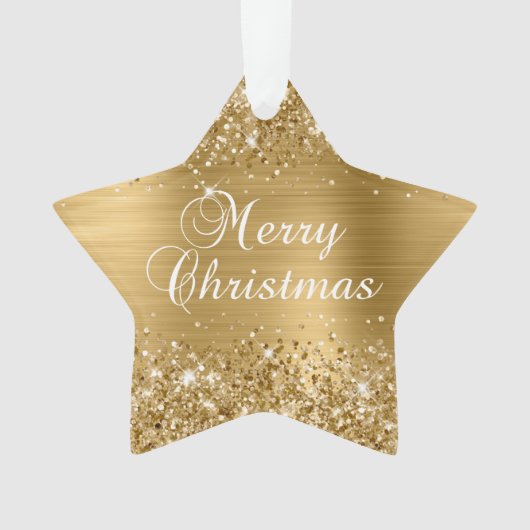 Glitterende Gouden Folie Prettig Kerstfeest Ornament (voorkant)