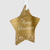 Glitterende Gouden Folie Prettig Kerstfeest Ornament (voorkant)