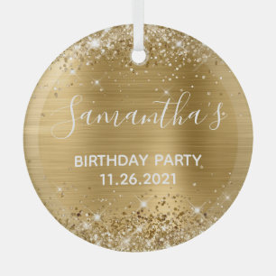 Glitterende Gouden Folie Verjaardagsfeest Glas Ornament