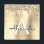 Glitterende gouden geborstelde metalen monogramnaa magneet<br><div class="desc">Gouden namaakfolie metalige glans glitter geborstelde metalen monogramnaam en initiële feestmagneet. Dit is het perfecte cadeau voor iemand die van glamour,  luxe en chic houdt voor verjaardagsfeestjes,  trouwfeest,  bruidsfeest,  jubileum,  babyshower of vrijgezellenfeest.</div>