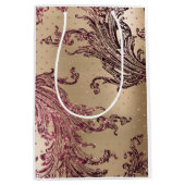 Glitterende Gouden Glam Bourgondië Harten Bruiloft Medium Cadeauzakje (Voorkant)