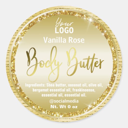 Glitterende Gouden Glitter Lichaamsboter Labels (Voorkant)