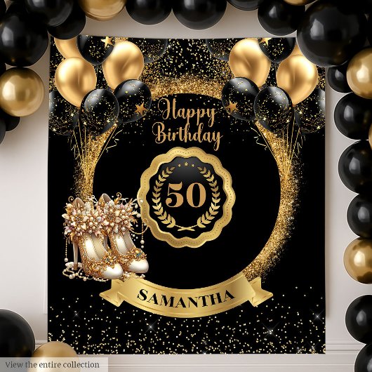 Glitterende Gouden Hoge Hakken 50e Verjaardag Deco Wandkleed