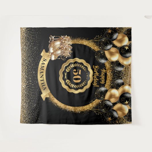 Glitterende Gouden Hoge Hakken 50e Verjaardag Deco Wandkleed (Voorkant (horizontaal))