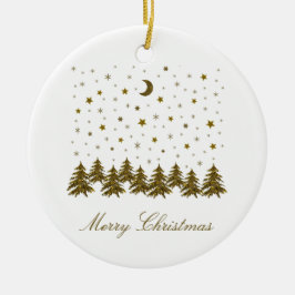 Glitterende gouden kerstboom, maan, sterren keramisch ornament